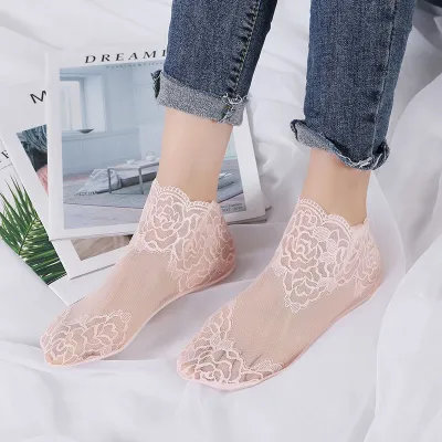 Women Lace Flower Mesh Socks